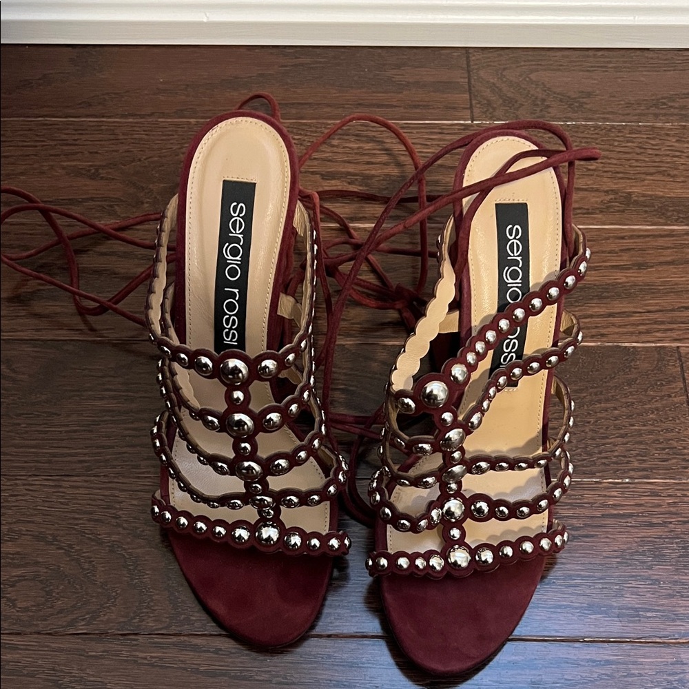 Sergio Rossi Burgundy Beaded Sandals